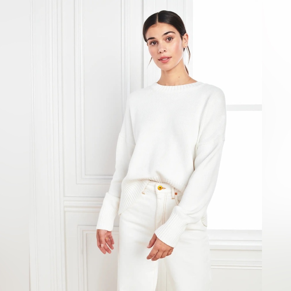 QUINCE 100% Organic Cotton Boyfriend Crew Sweater In Ivory SMALL